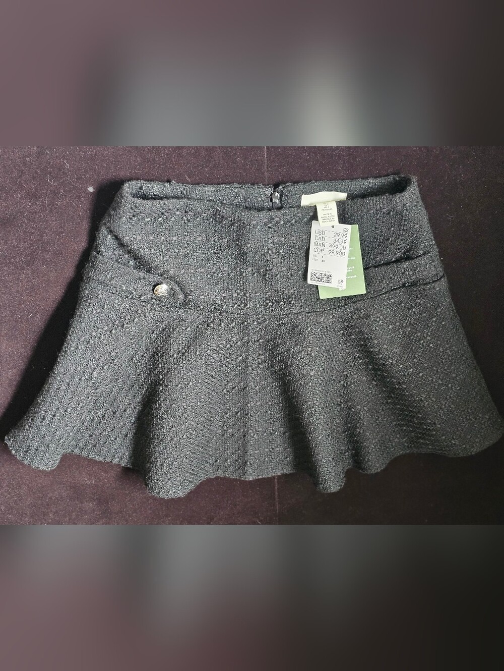 NWT H&M Sz 4 Black Tweed Flared Mini Skirt